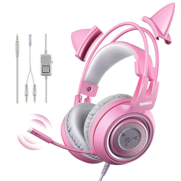 SOMIC G951s Pink Girl Cat Ear Gaming for PC Xbox one PS4 Phone